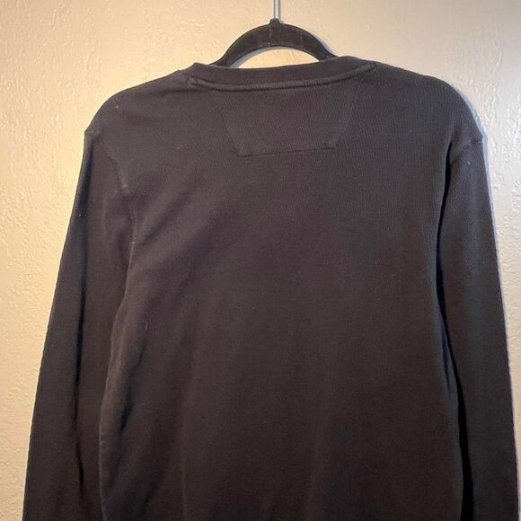 George Men's Black and Navy T-shirt Buttoned Collar  LongSleeve - Picture 6 of 7
